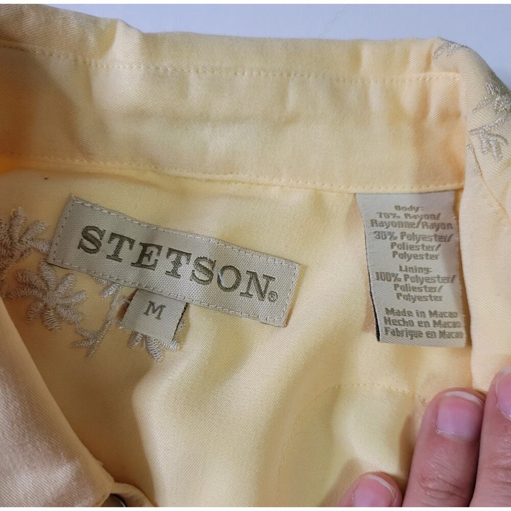 VTG Stetson Womens M Yellow Embroidered Western Pearl Snap Long Sleeve Shirt - Picture 8 of 9